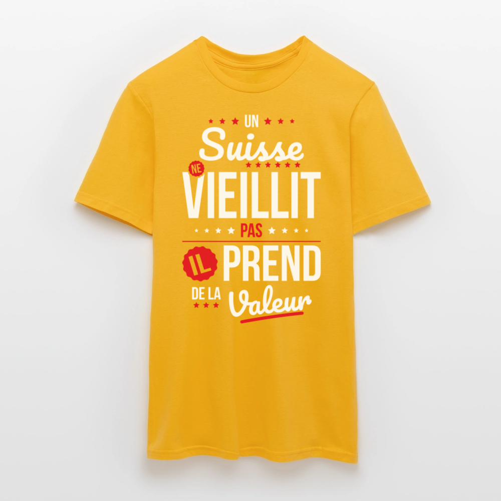 T-shirt Homme - Un Suisse ne vieillit pas - jaune