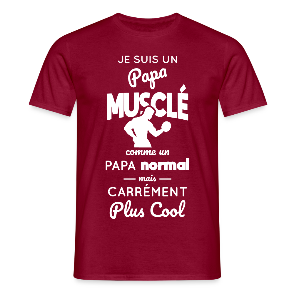 T-shirt Homme - Papa musclé plus cool - rouge brique