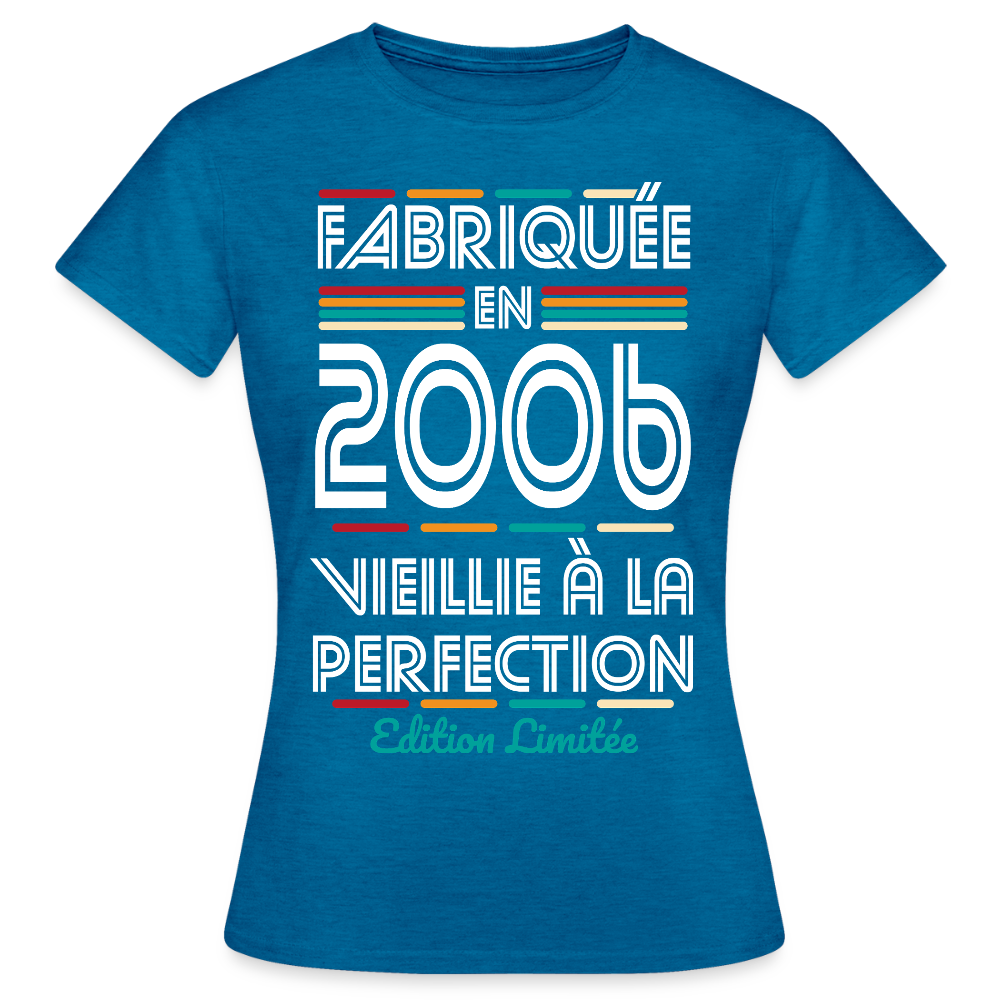 T-shirt anniversaire femme 20 ans – Fabriquée en 2006, Vieillie à la Perfection - bleu saphir antique chiné