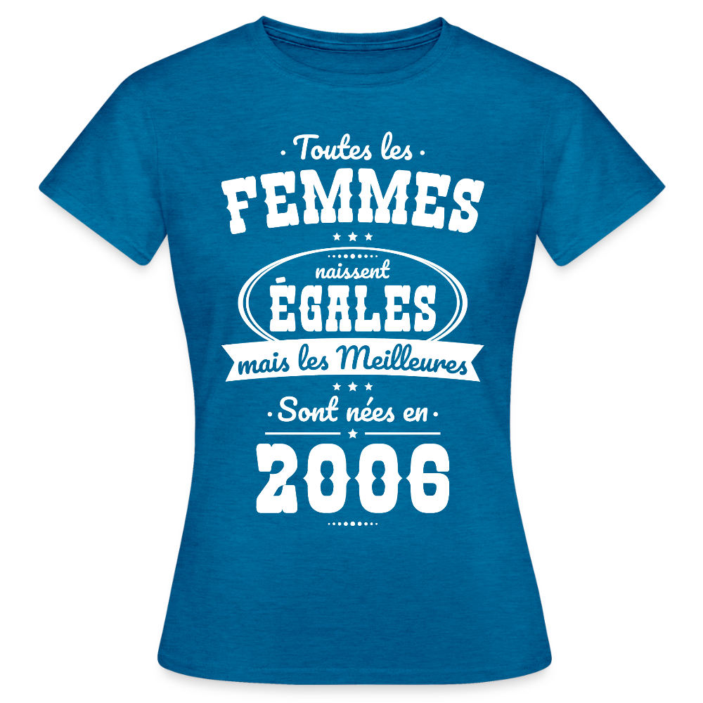 T-shirt anniversaire femme 20 ans – Les meilleures sont nées en 2006 - bleu saphir antique chiné