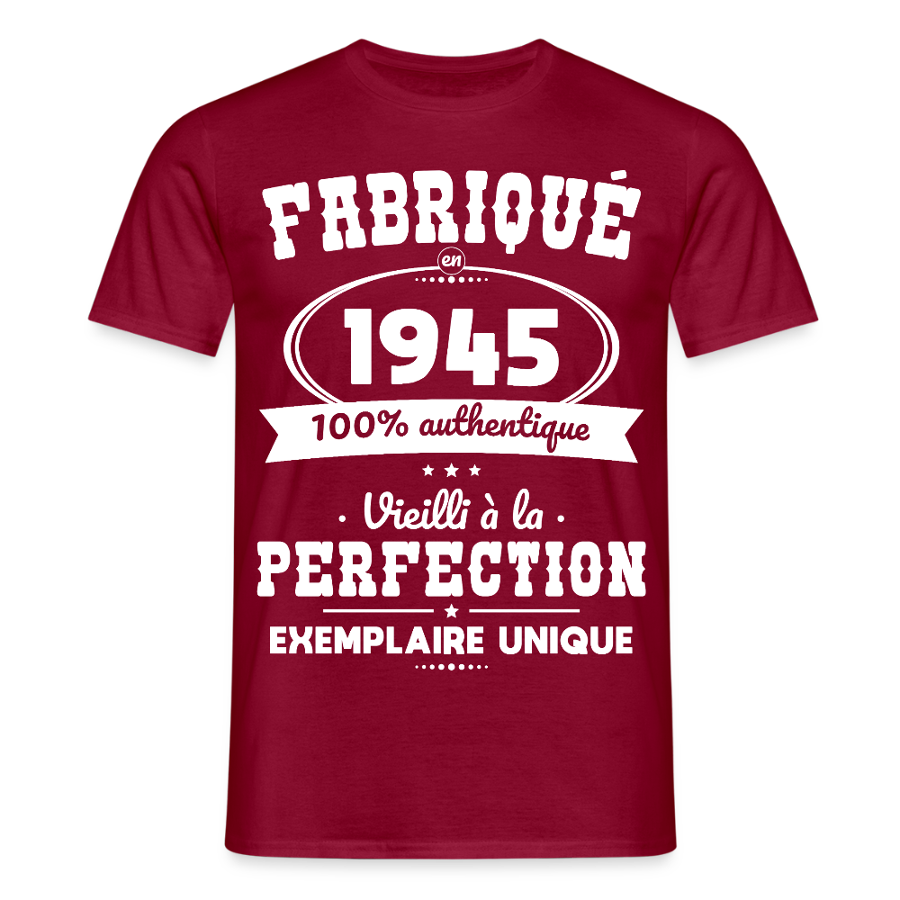 T-shirt Homme - Anniversaire 80 Ans - Fabriqué en 1945 - rouge brique