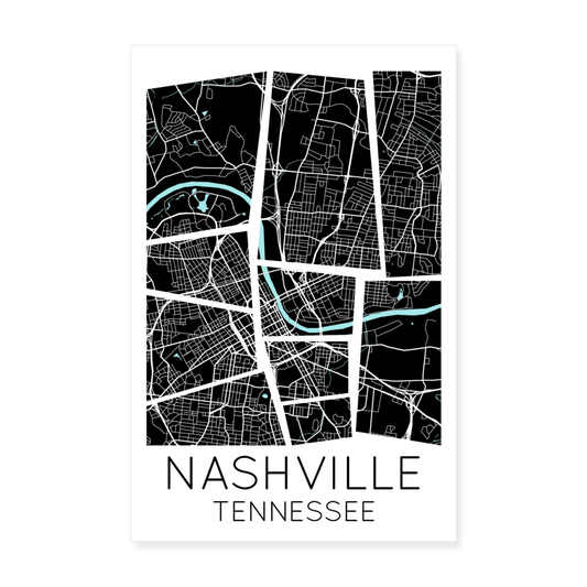 Poster Nashville - Plan Nashville - 20 x 30 cm - blanc