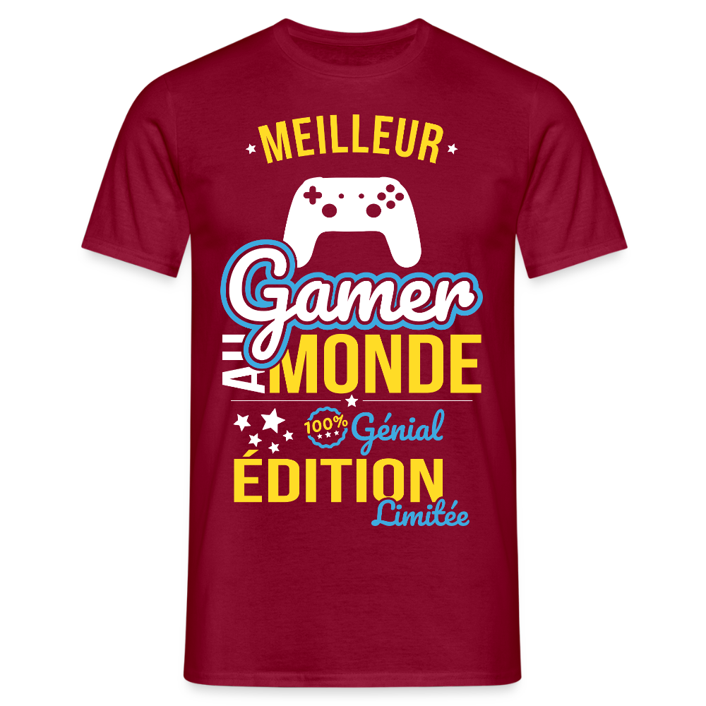 T-shirt Homme - Meilleur Gamer au monde - 100% génial - rouge brique
