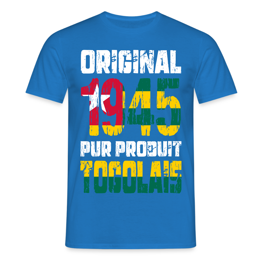 T-shirt Homme - Anniversaire 80 Ans - Original 1945 - Pur produit Togolais - bleu royal