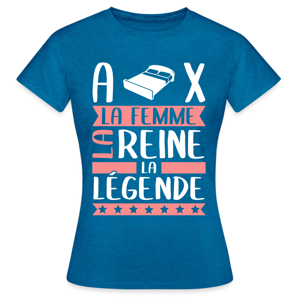 T-shirt femme Alix rébus – La femme, la reine, la légende - bleu saphir antique chiné