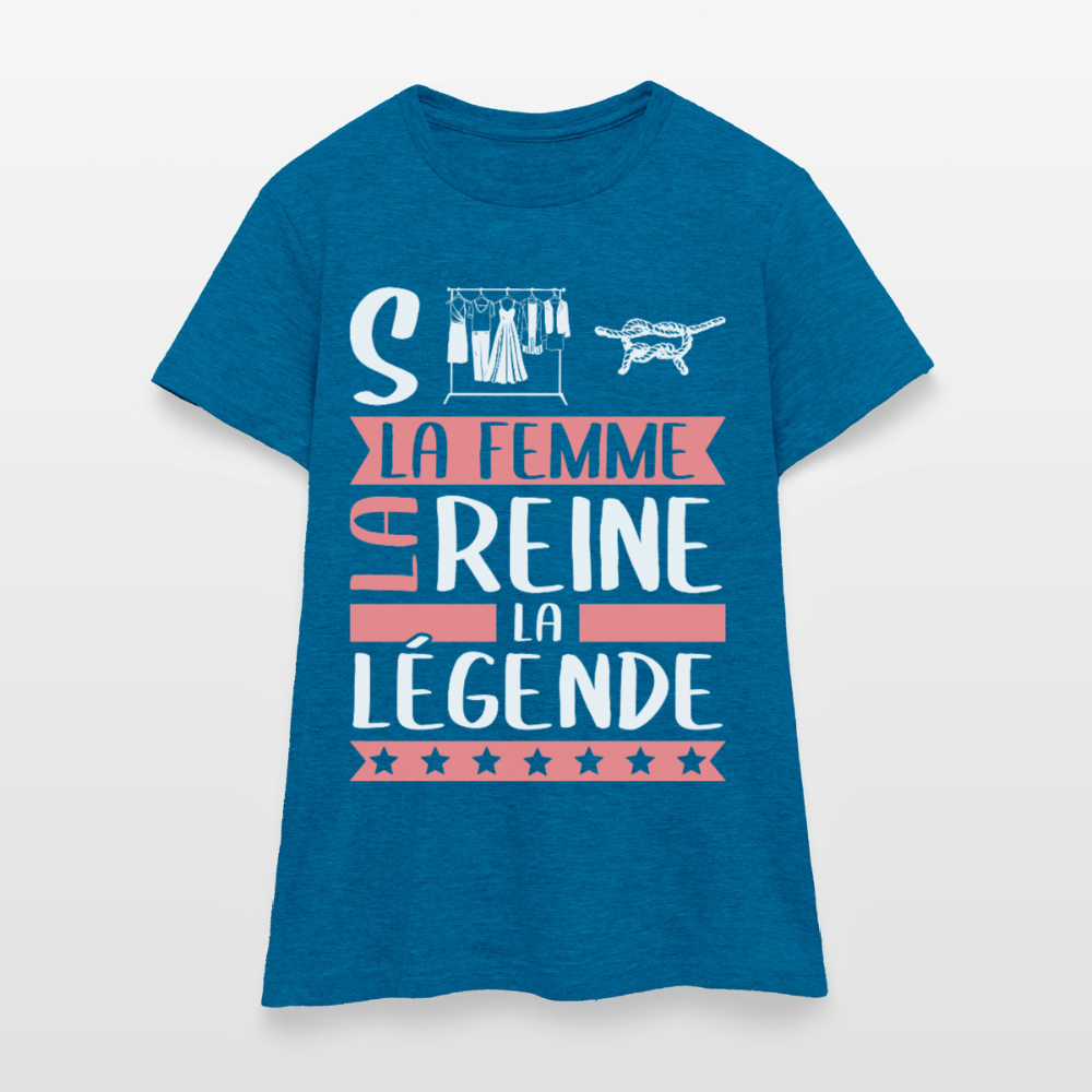 T-shirt femme Sabine rébus – La femme, la reine, la légende - bleu saphir antique chiné