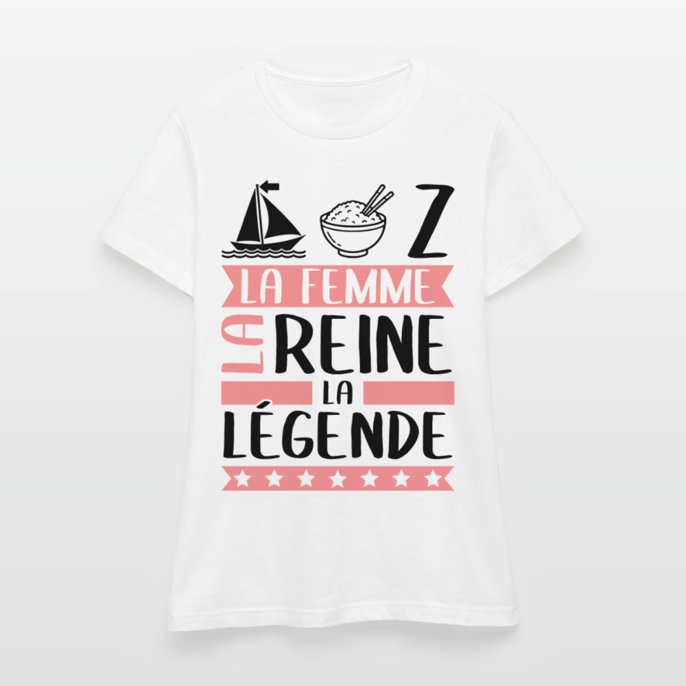 T-shirt femme coloris clair Maryse rébus – La Femme, la reine, la légende - blanc