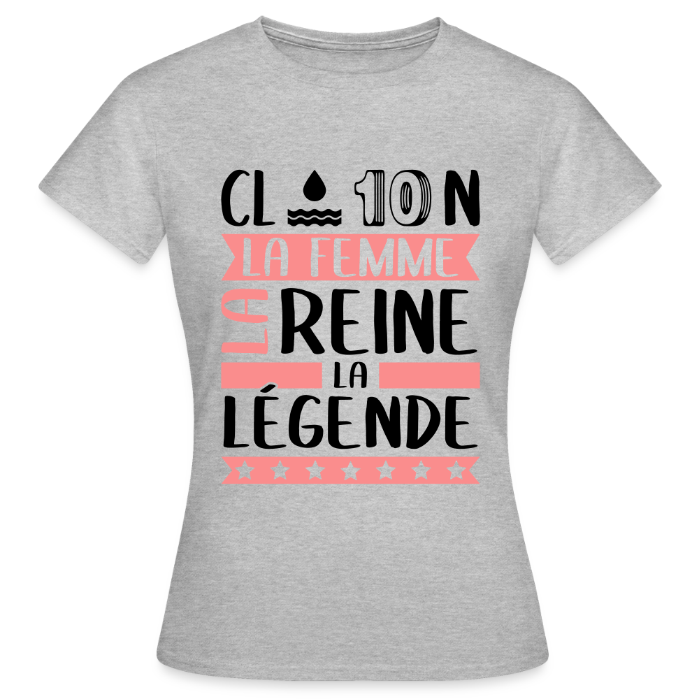 T-shirt femme coloris clair Claudine en rébus – La femme, la reine, la légende - gris chiné