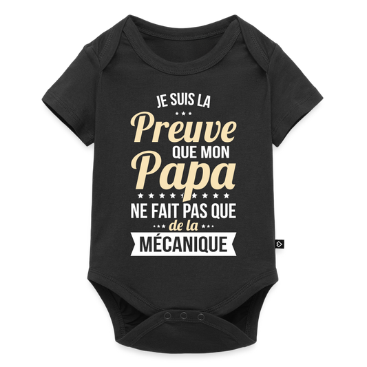 Body Bébé bio manches courtes - Mon Papa Ne Fait Pas Que De La Mécanique - noir