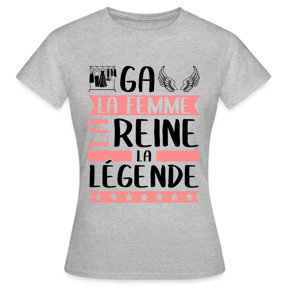 T-shirt femme coloris clair Abigaëlle rébus – La femme, la reine, la légende - gris chiné