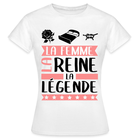T-shirt femme coloris clair Roseline rébus – La femme, la reine, la légende - blanc