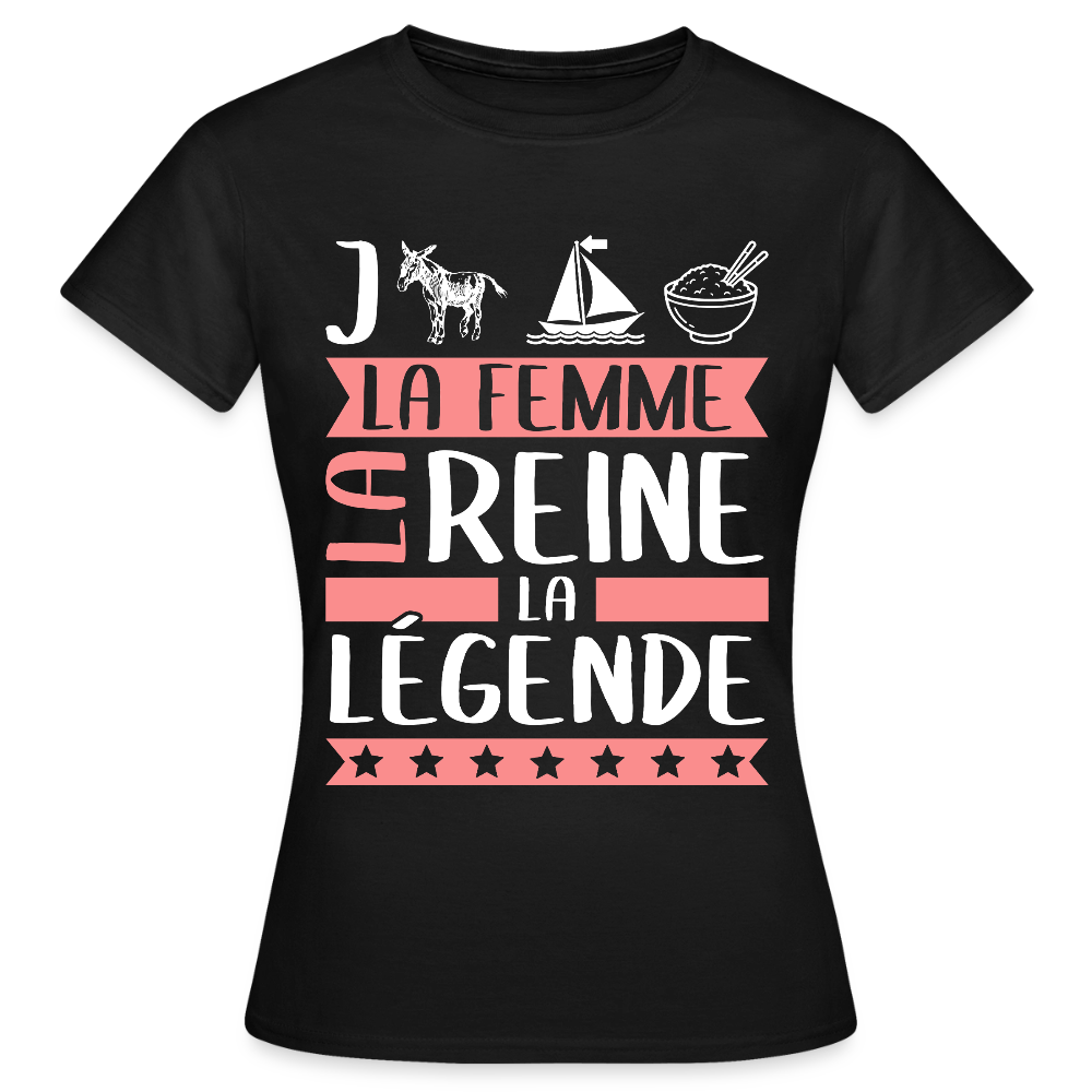T-shirt femme Jeanne-Marie rébus – La femme, la reine, la légende - noir
