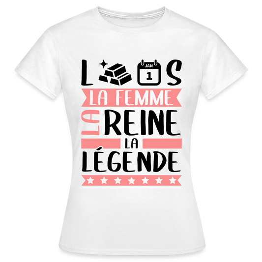 T-shirt femme coloris clair Laurence rébus – La femme, la reine, la légende - blanc
