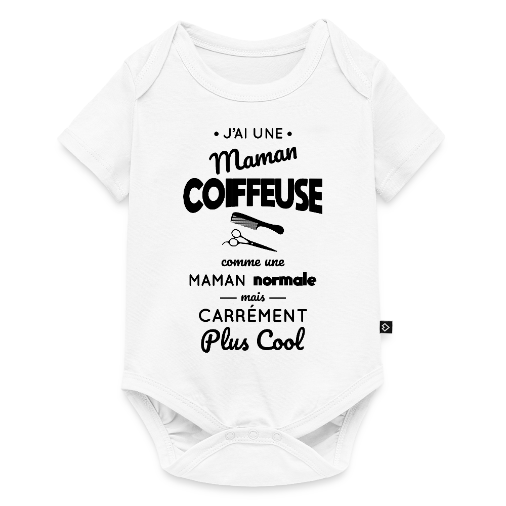 Body Bébé bio manches courtes - J'ai une maman coiffeuse - blanc