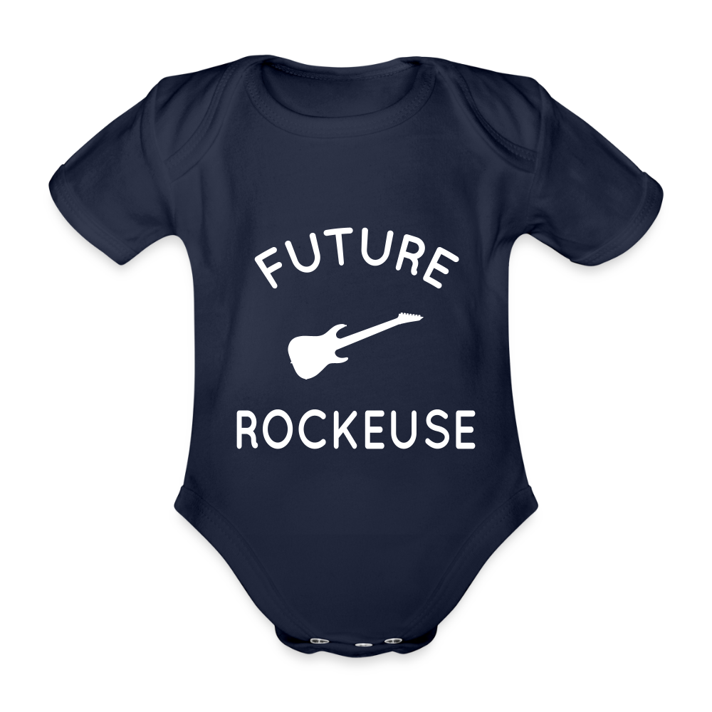 Body Bébé bio manches courtes - Future rockeuse - marine foncé