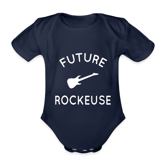 Body Bébé bio manches courtes - Future rockeuse - marine foncé