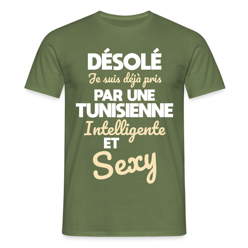 T-shirt Homme -  Je suis déjà pris par une Tunisienne intelligente et sexy - vert militaire