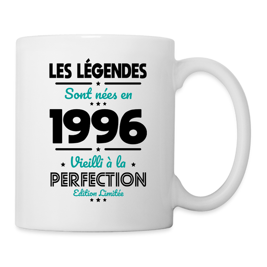 Mug anniversaire blanc homme 30 ans – Les légendes sont nées en 1996 - blanc