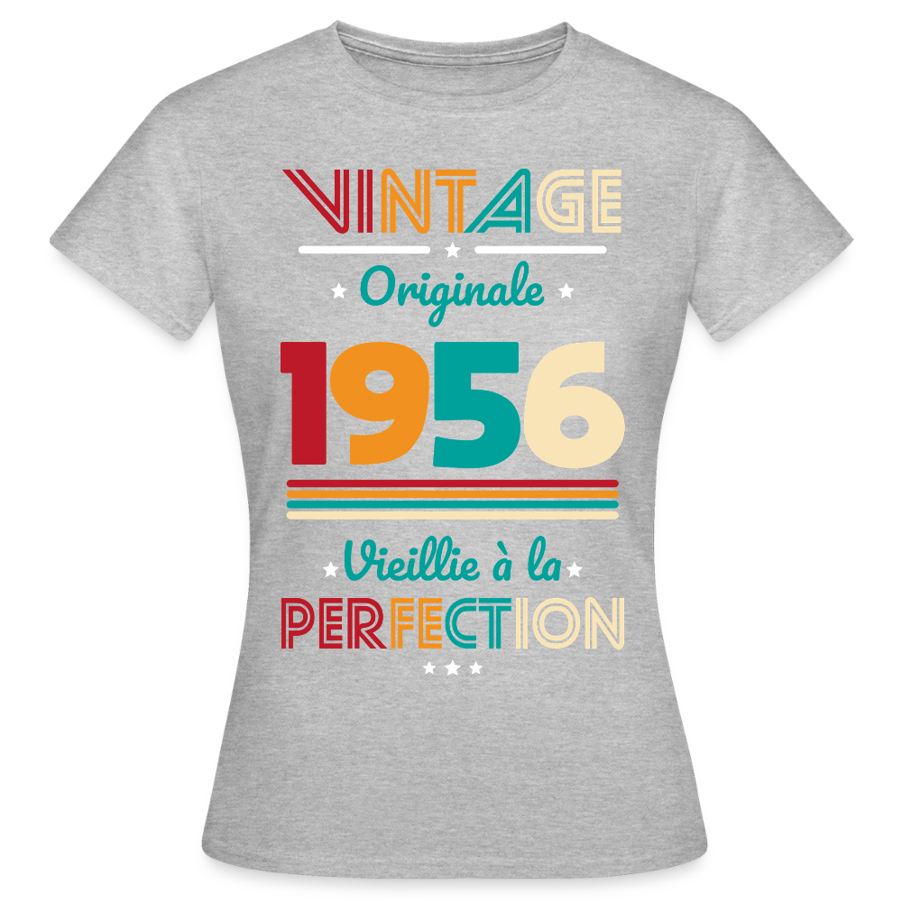 T-shirt anniversaire femme 70 ans – Vintage, originale, 1956 - gris chiné