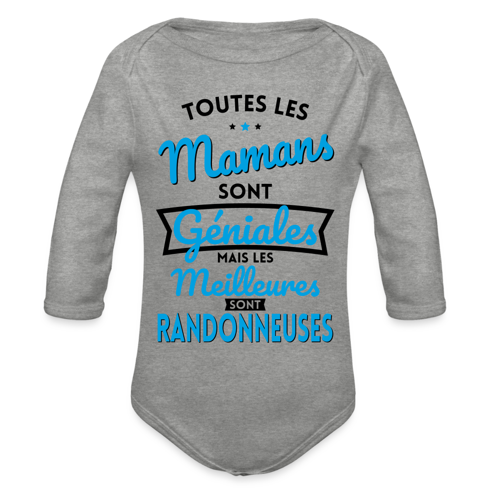 Body Bébé bio manches longues - Mamans géniales - Les meilleures sont randonneuses - gris chiné