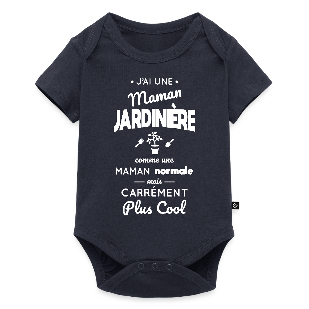 Body Bébé bio manches courtes - J'ai une maman jardinière - bleu marine