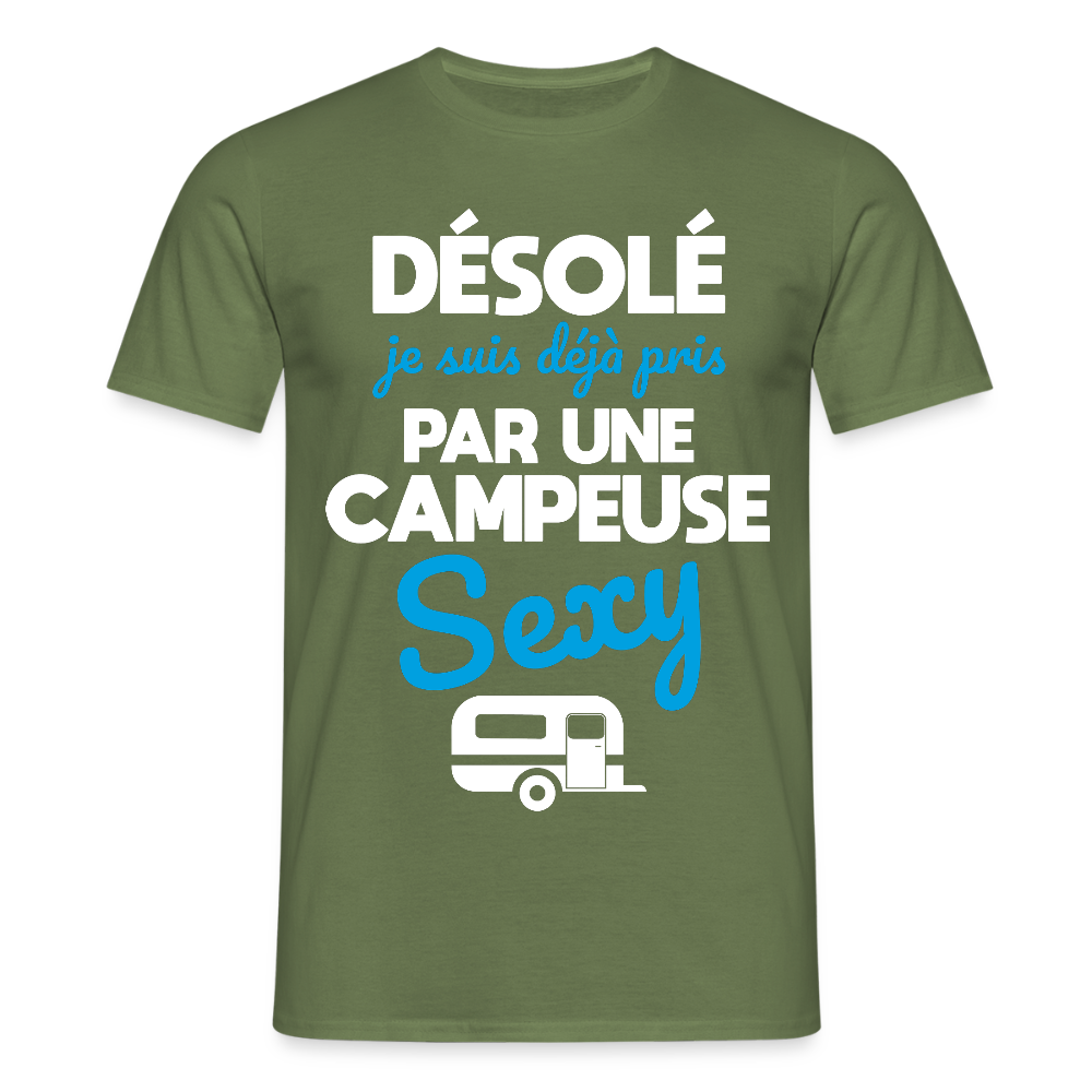 T-shirt Homme - Je  suis déjà pris par une campeuse sexy - vert militaire