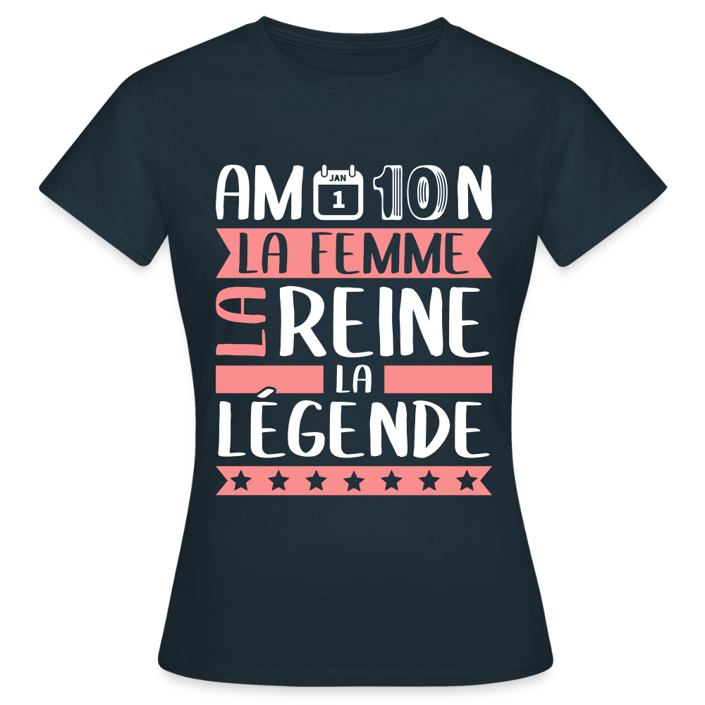 T-shirt femme Amandine rébus – La femme, la reine, la légende - marine