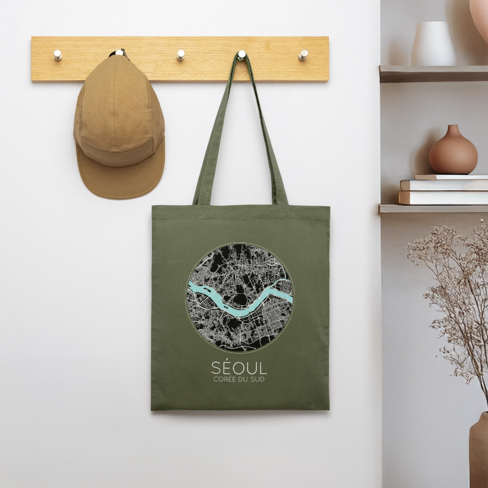 Tote Bag Séoul Bio – Plan de Séoul - kaki