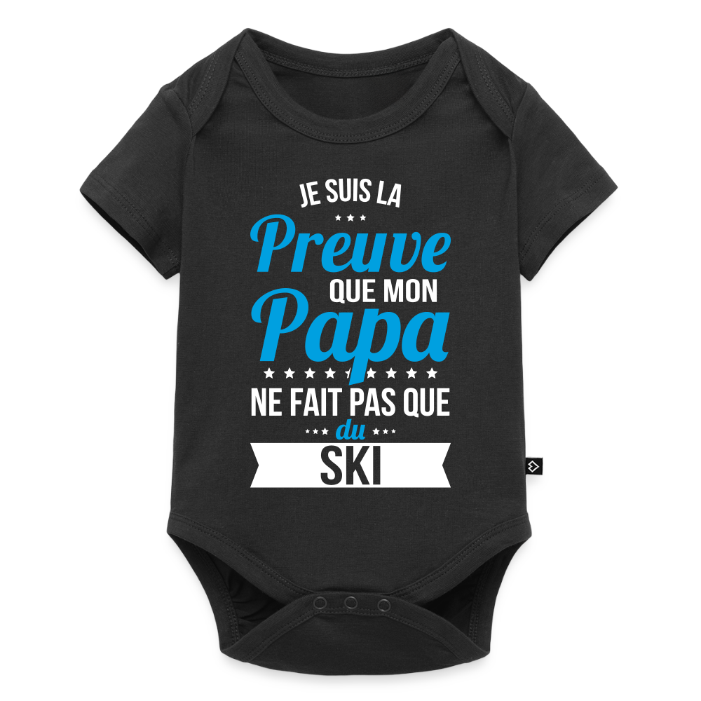 Body Bébé bio manches courtes - Mon Papa Ne Fait Pas Que Du Ski - noir