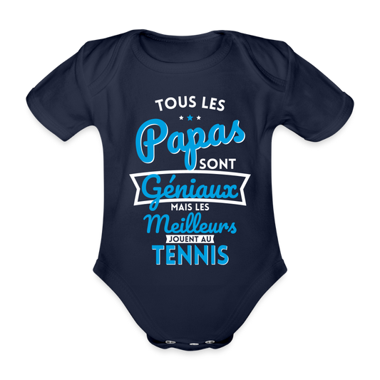 Body Bébé bio manches courtes - les meilleurs jouent au tennis - marine foncé