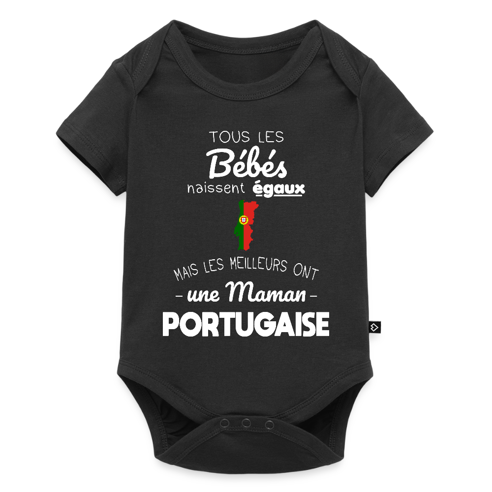 Body Bébé bio manches courtes - Les Meilleurs Ont Une Maman Portugaise - noir