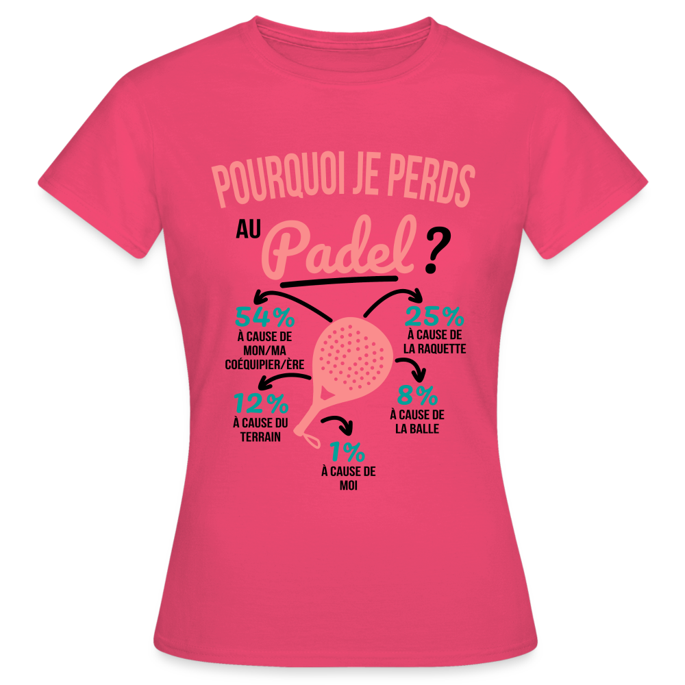 T-shirt Femme - Pourquoi Je Perds Au Padel - rose azalée