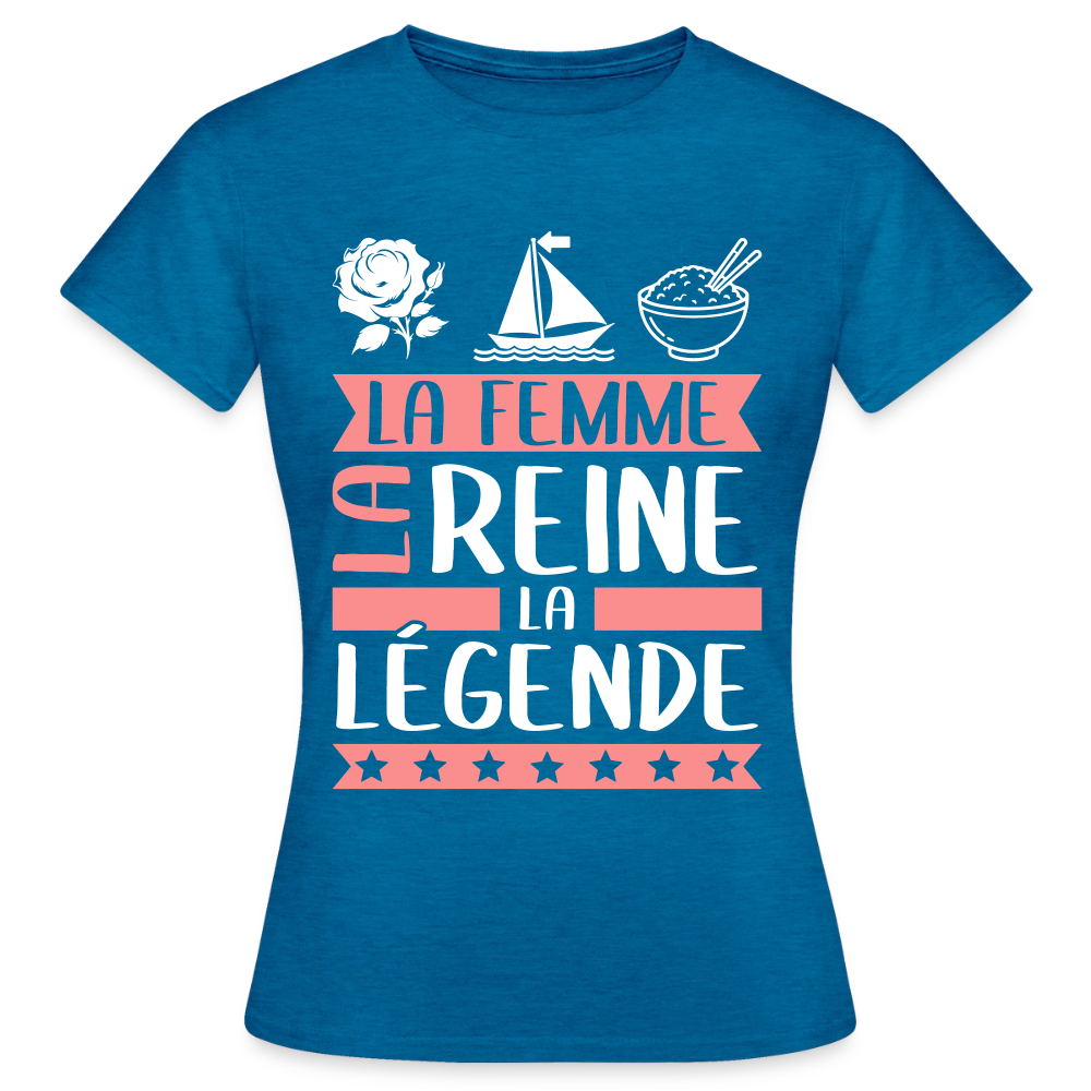 T-shirt femme Rose-Marie rébus – La femme, la reine, la légende - bleu saphir antique chiné