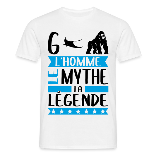 T-shirt homme coloris clair Grégory en rébus – L’homme, le mythe, la légende - blanc