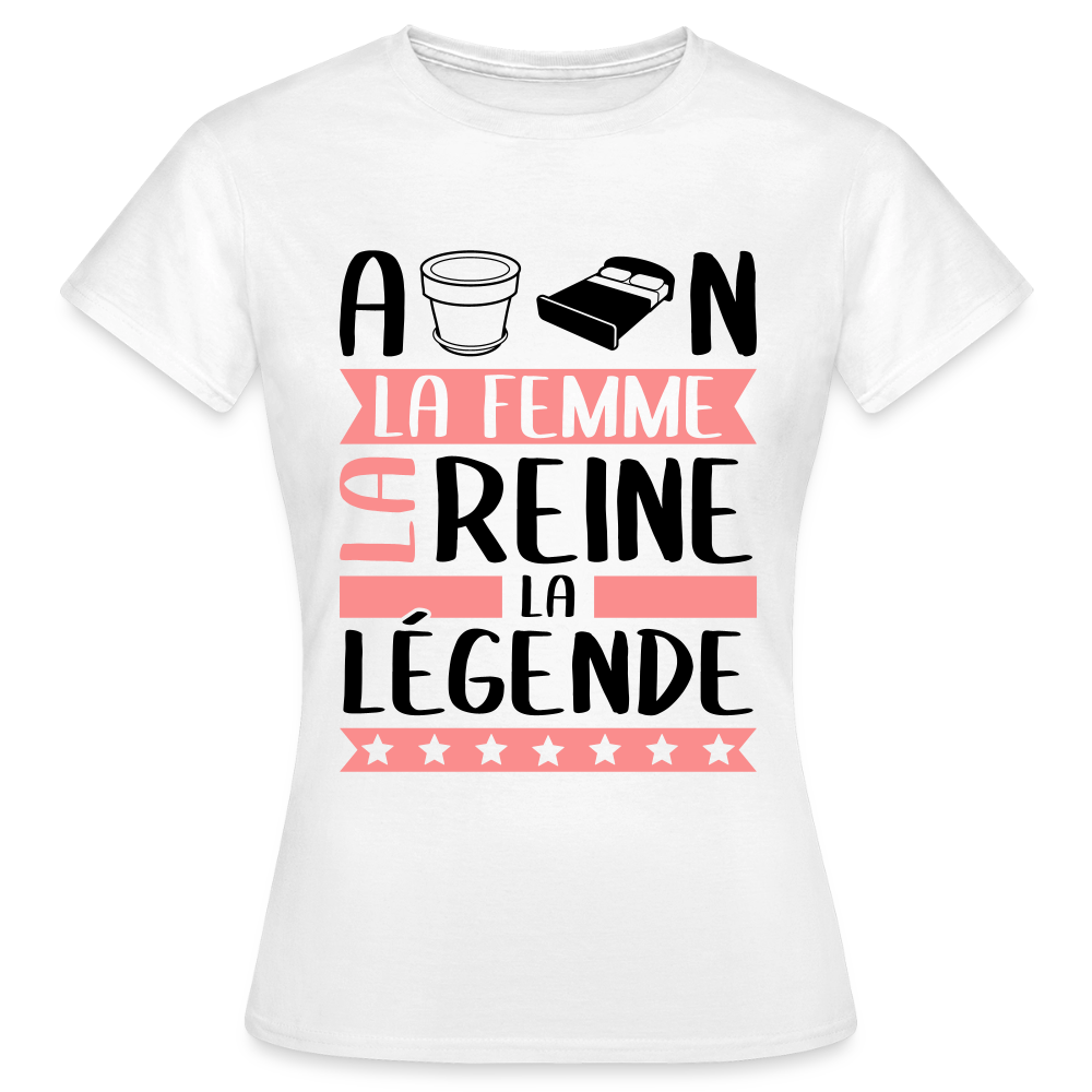 T-shirt femme coloris clair Apolline rébus – La femme, la reine, la légende - blanc