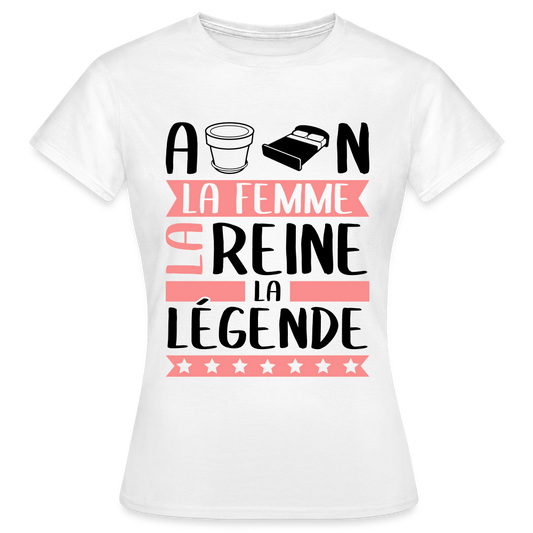 T-shirt femme coloris clair Apolline rébus – La femme, la reine, la légende - blanc
