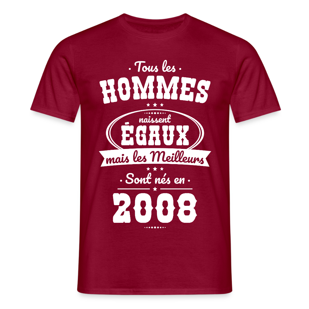 T-shirt anniversaire homme 18 ans – Les meilleurs sont nés en 2008 - rouge brique