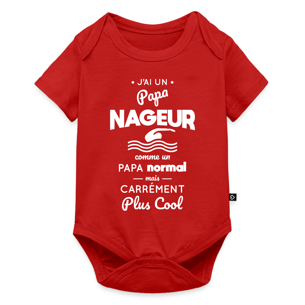 Body Bébé bio manches courtes - J'ai un papa nageur - rouge