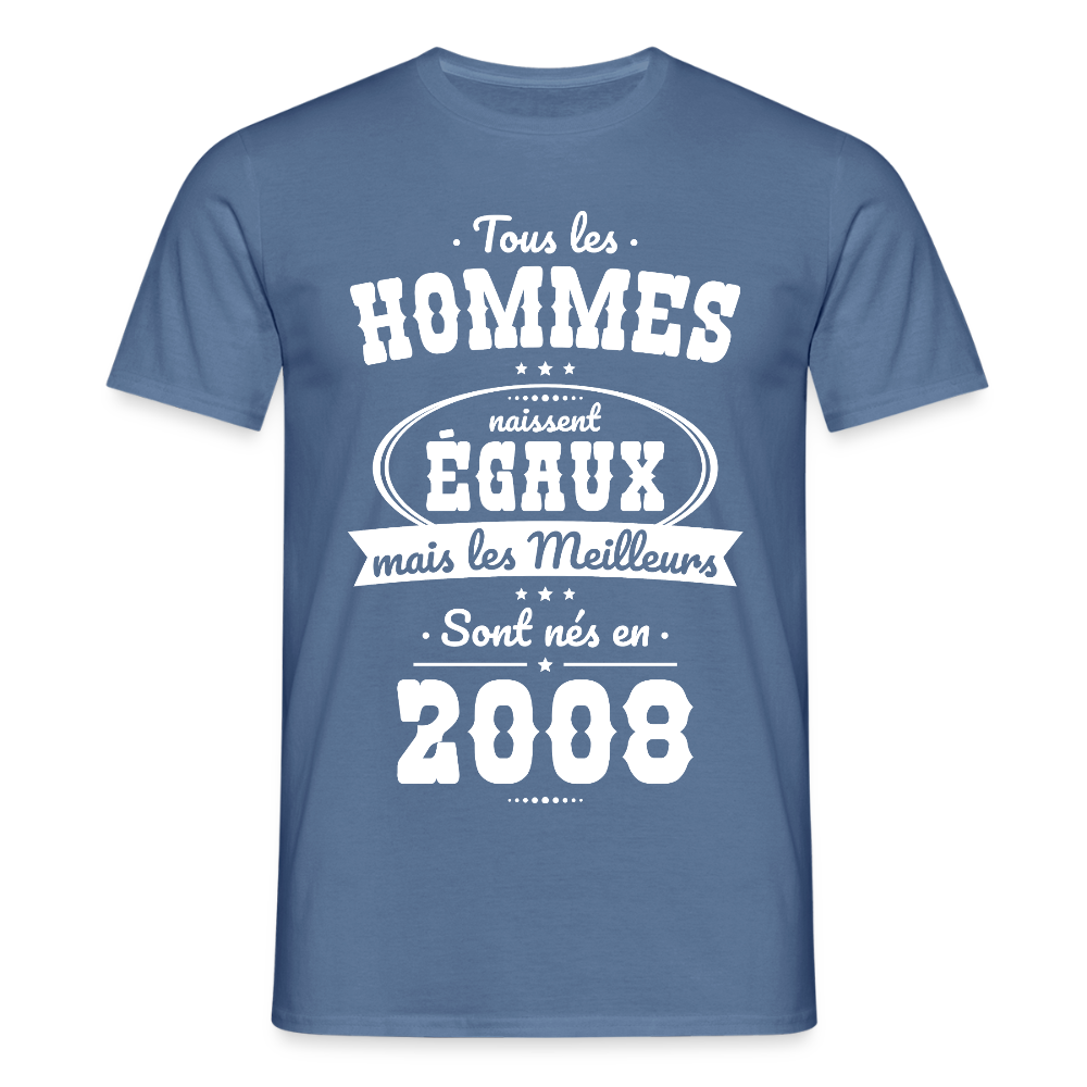 T-shirt anniversaire homme 18 ans – Les meilleurs sont nés en 2008 - bleu pigeon 
