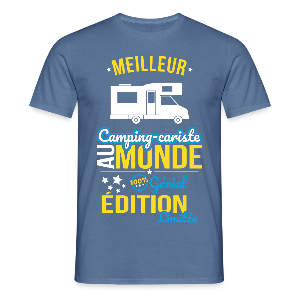 T-shirt Homme - Meilleur Camping-cariste au monde - 100% génial - bleu pigeon 