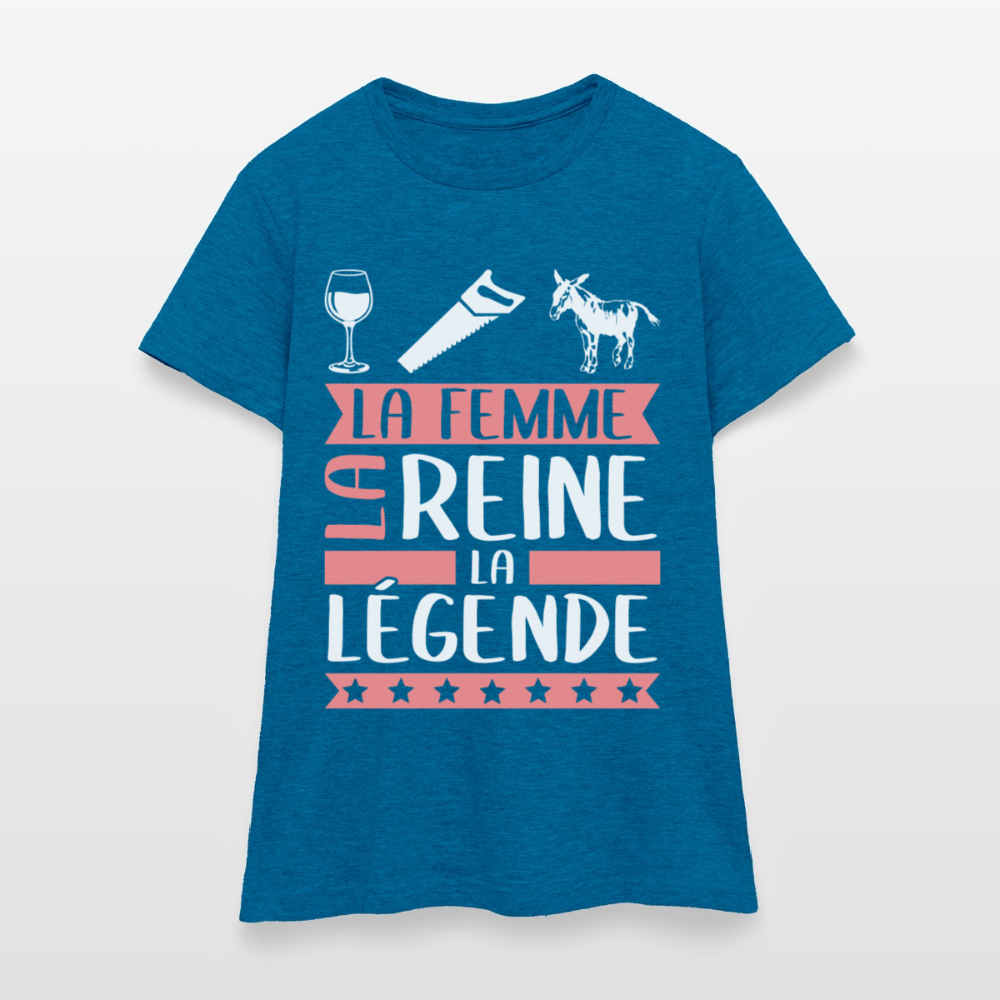 T-shirt femme Vinciane rébus – La femme, la reine, la légende - bleu saphir antique chiné