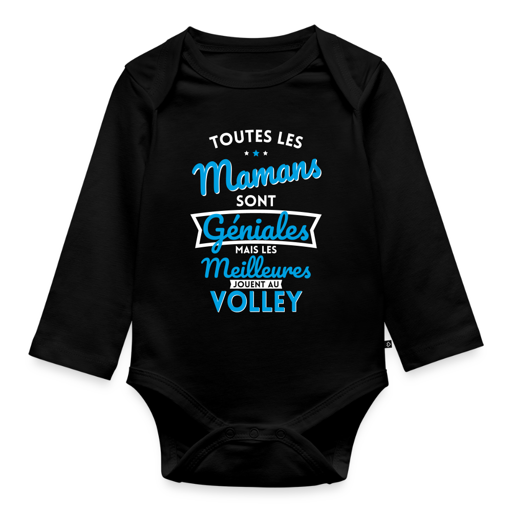 Body Bébé bio manches longues - Mamans géniales - Les meilleures jouent au volley - noir