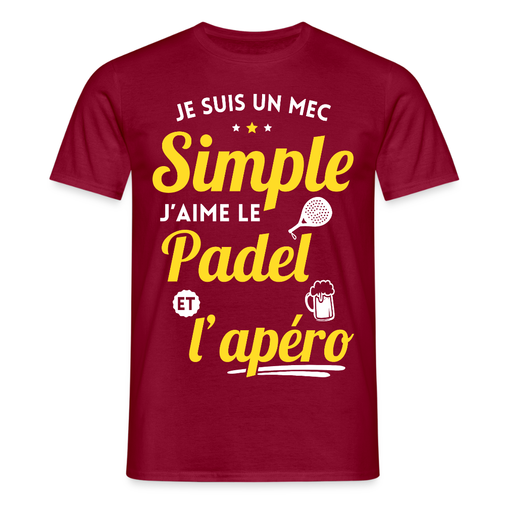T-shirt Homme - J'aime le  padel et l'apéro - rouge brique