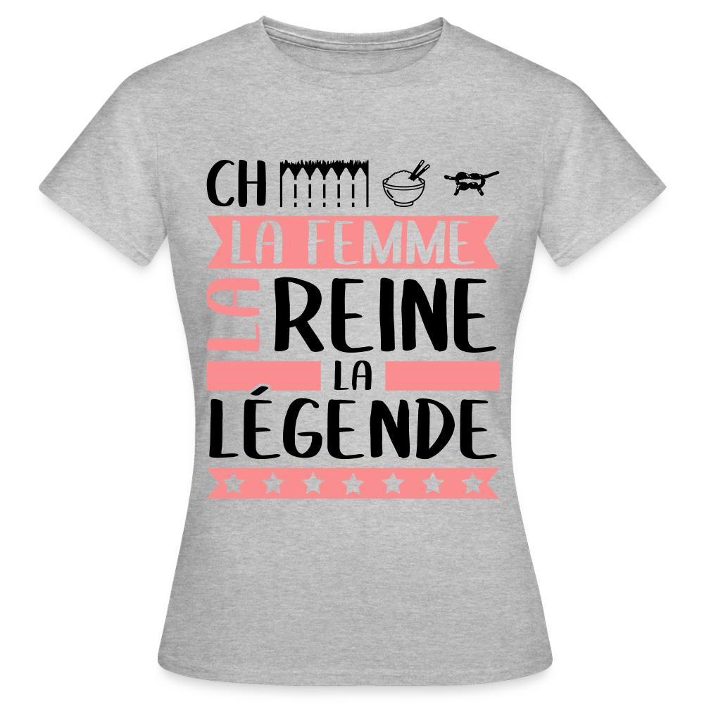 T-shirt femme coloris clair Chérine en rébus – La femme, la reine, la légende - gris chiné