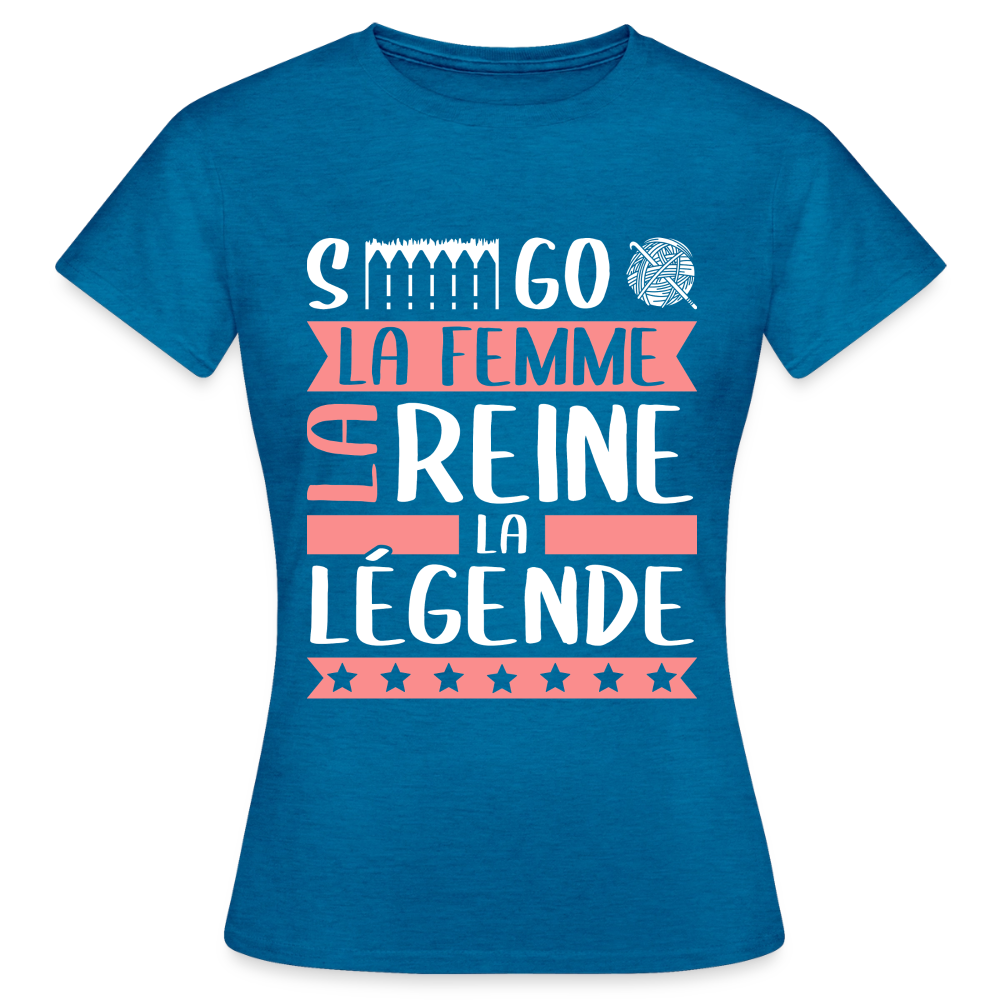 T-shirt femme Ségolène rébus – La femme, la reine, la légende - bleu saphir antique chiné