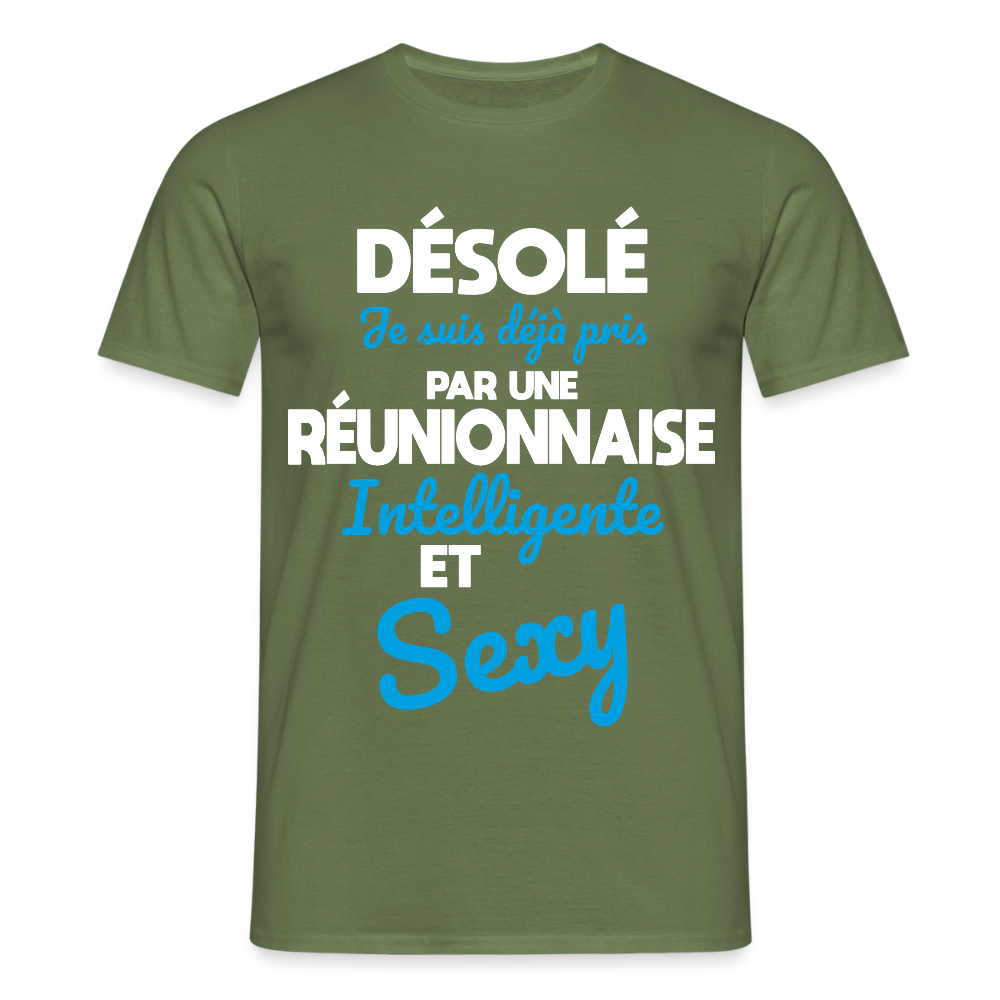 T-shirt Homme -  Je suis déjà pris par une Réunionnaise intelligente et sexy - vert militaire