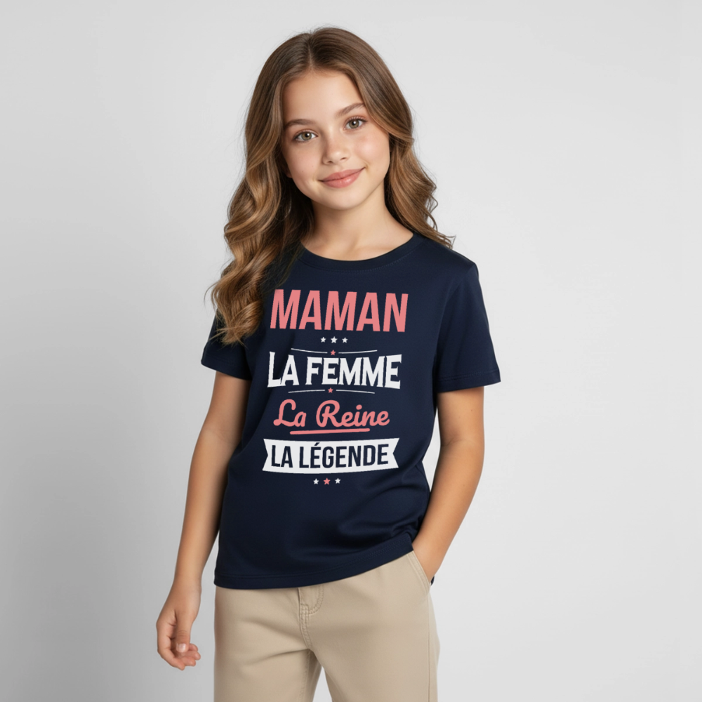 T-shirt enfant motif rose - Maman, femme, reine, légende - marine