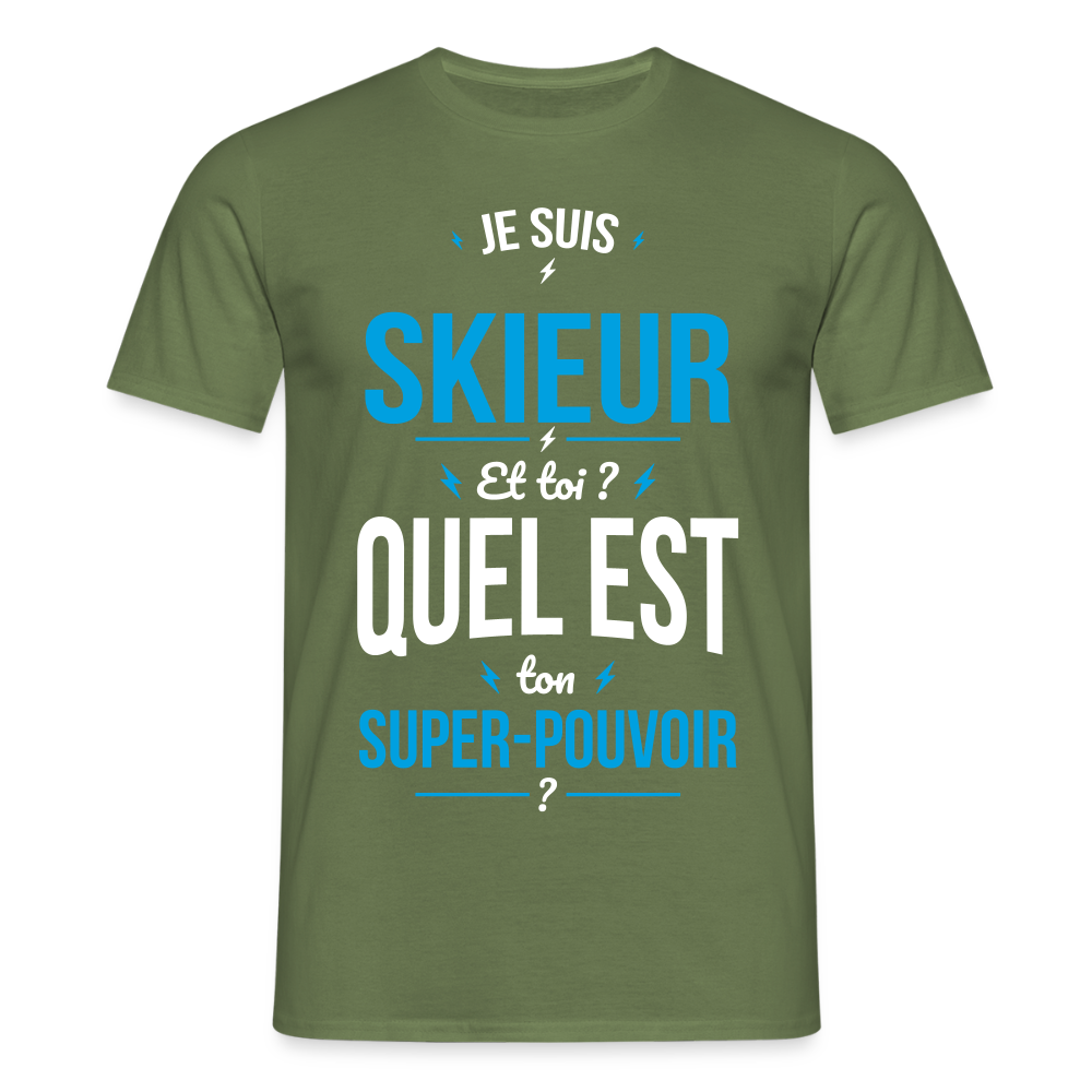 T-shirt Homme - Je suis skieur - Super-pouvoir - vert militaire