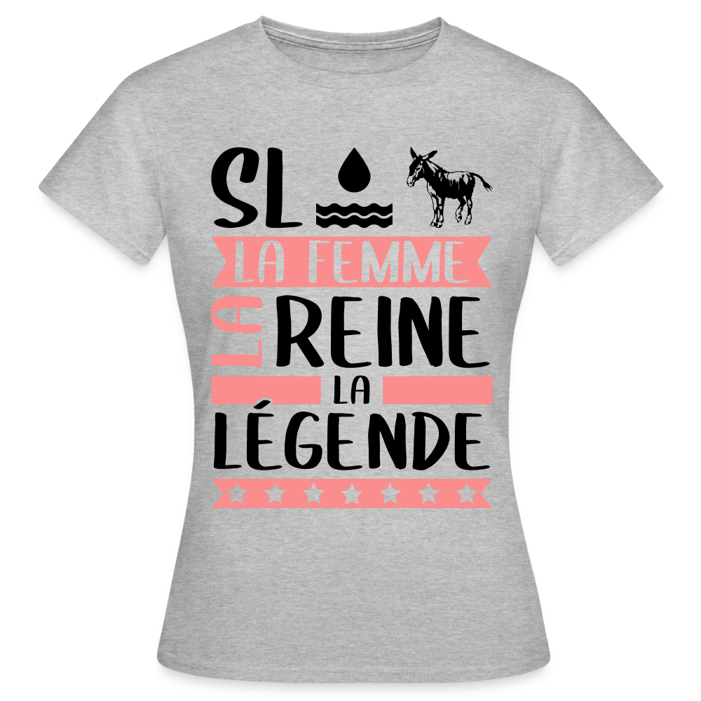 T-shirt femme coloris clair Sloane en rébus – La femme, la reine, la légende - gris chiné