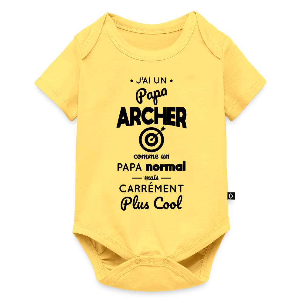 Body Bébé bio manches courtes - J'ai un papa archer - jaune pastel